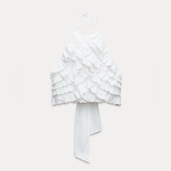 ZARA Ruffled Embroidered Halter Top - Picture 4 of 6